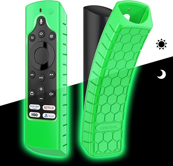 Silicone Case for Amazon Insignia Smart HD Fire TV Voice Remote (2019) - Honey Comb Series [Anti Slip] Shockproof Cover Compatible with Element Smart Fire TV Voice Remote, Green-Glow