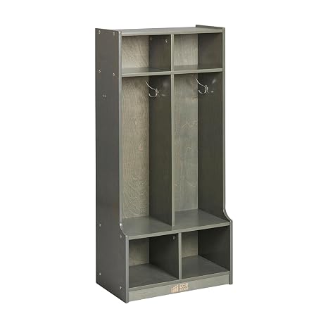 ECR4Kids 2-Section Coat Locker with Bench and Cubby Storage, Classroom Furniture, Grey Wash