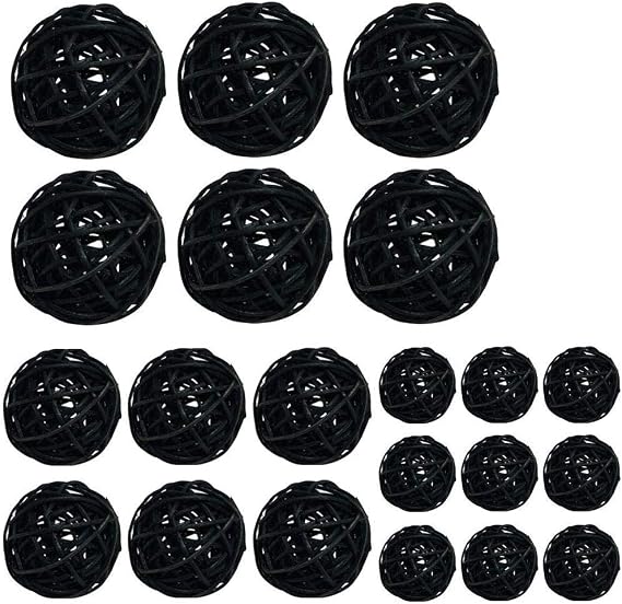 Wicker Rattan Balls Bag, Garden, Wedding, Party Decorative Crafts, House Ornaments, Vase Fillers Decorative Orbs Natural Spheres Christmas Tree. Set of 21. (Black)