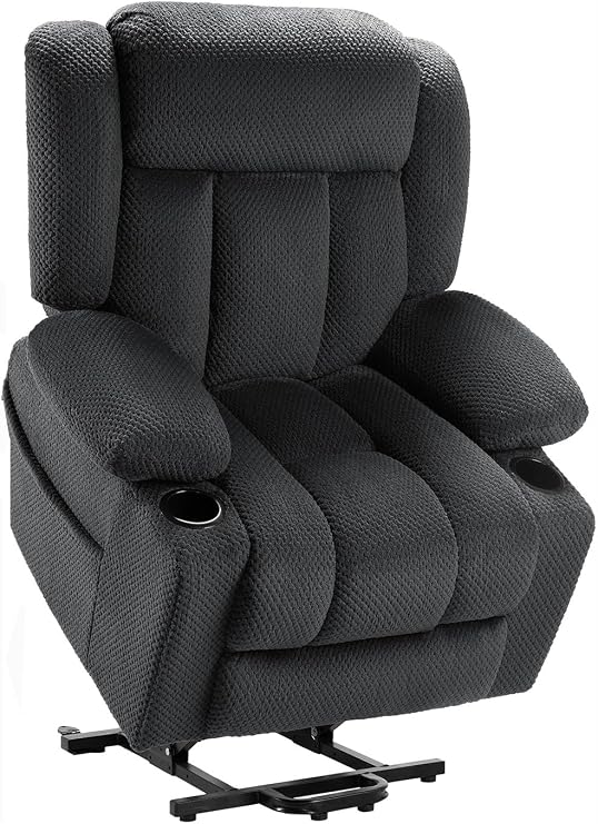 Dual Motor Power Lift Recliner Chair for Elderly, 180 Lay Flat Recliner with Heat and Vibration Massage, Infinite Position, Storage Bags, USB, Type-C Port, Cup Holders (Gray, Plush Flannel)