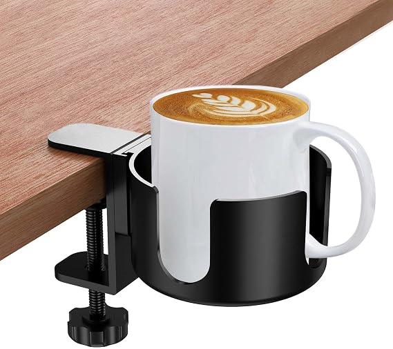Creative Table Drink Holder, Desk Cup Holder Made of Aluminum Alloy, Adjustable Table Cup Holder Clamp, Desk Bottle Holder Easy to Install, Cup Holder Clip for Water, Drinks, Coffee Cup (Black)