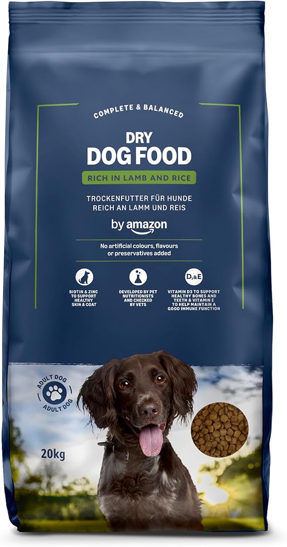 by Amazon - Complete Dry Dog Food for Adult Dogs, Rich in Lamb and Rice, 1 Pack of 20kg