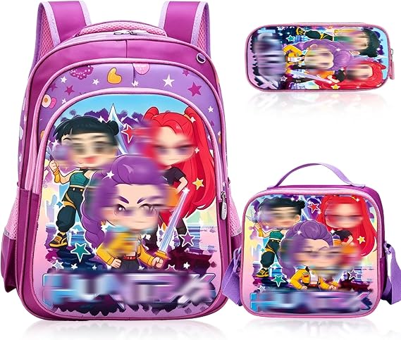 Kpop School Backpack 3-Piece Set with Waterproof Kpop School Bag Lunch Bag and Pencil Case Suitable as a Learning Camping Travel Birthday Gift and Stationery Set for Girls