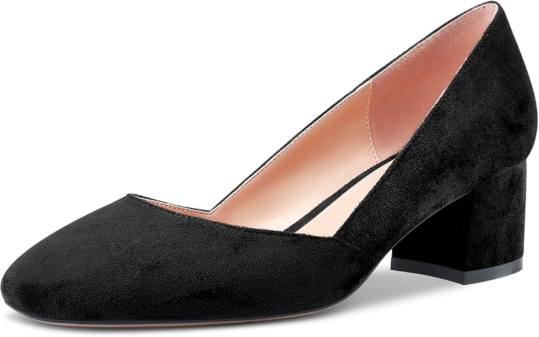 Castamere Women Low Chunky Block Heel Close Square Toe Slip-on Dress Pumps Classic Cute Wedding 2.0 Inches Heels
