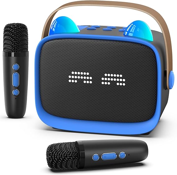Mini Karaoke Machine Toys Gifts,Kids Portable MP3 Player with 2 Wireless Microphone and LED,Christmas Birthday Gifts for Girls Boys 3 4 5 6 7 8+ Year Old - Kids' Wind & Brass Instruments