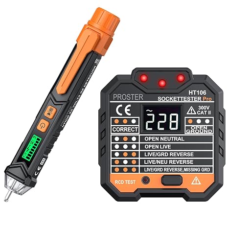 Proster Socket Tester with Non-Contact Voltage Detector Pen and Alarm