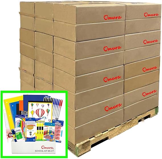 Pallet of 112 Elementary School Supply Boxes | 85 Piece Classroom Essentials Kit | Back to School Supplies Bulk Student Supply Kits