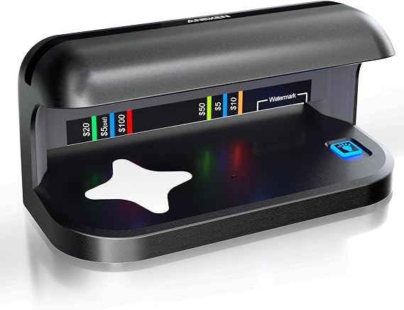 Aneken AL17 Counterfeit Bill Detector with Dual LED UV Light, Advanced Counterfeit Money Detector with Auto Sleep, Money Checker Machine for Credit Card & ID & All Currencies in The World, Black
