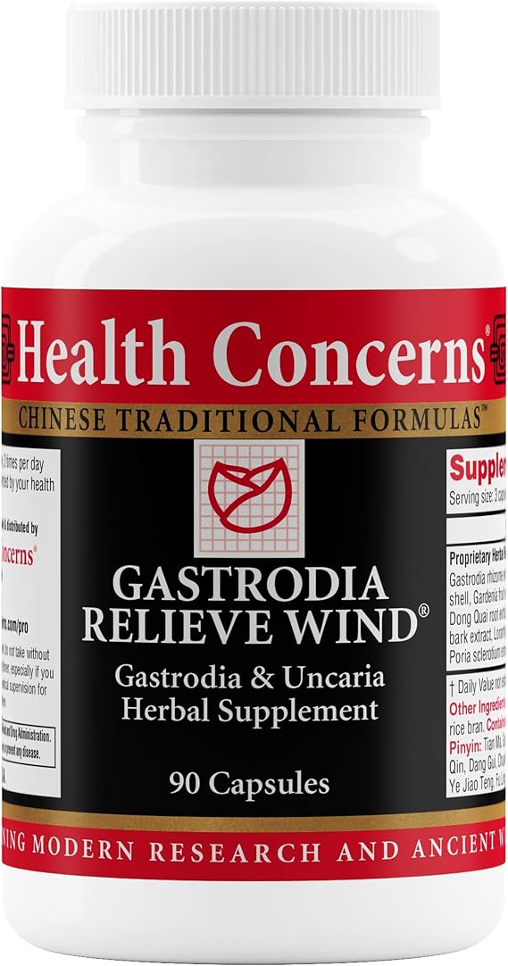 Health Concerns Gastrodia Relieve Wind Headache, Dizziness & Liver Support Chinese Herbal Formula with Gastrodia, Uncaria, Skullcap, Dong Quai Blood Circulation Supplement 90 Capsules