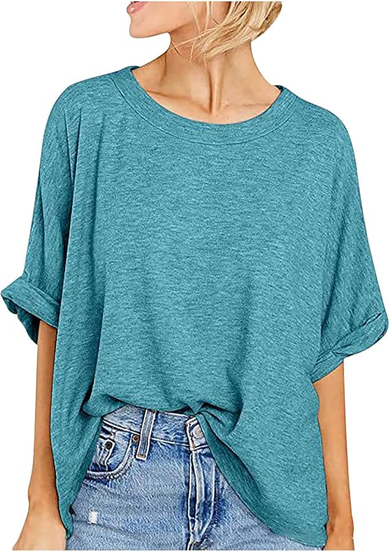 Lastesso Tops for Women Trendy Short Sleeve Crewneck T Shirts Soft Lightweight Blouses Tees Casual Loose Summer Tops