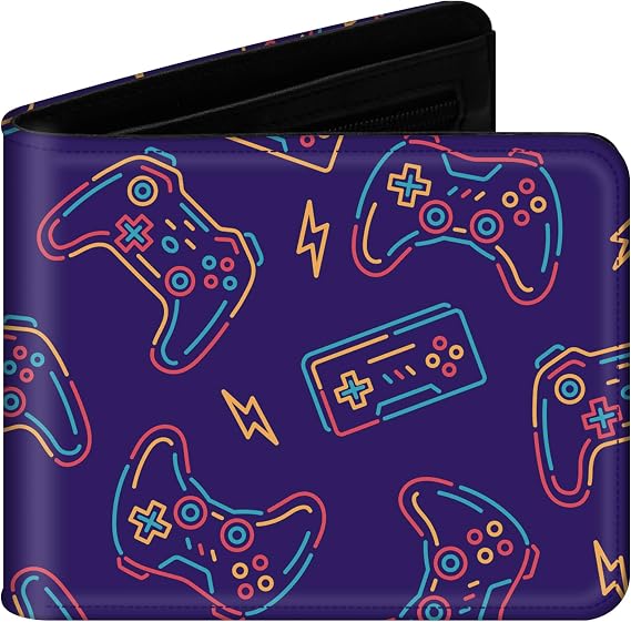 Teen Boys Wallet with Zipper Coin Pocket for Teenager and Youth Guys, Cool Bi-Fold Leather Purses with Credit Card Cash Holder and ID Window for Men, Funny Gifts for Kids -Gamepad Blue