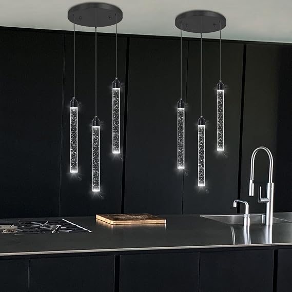 30-Lights Modern LED Chandelier, Dimmable Spiral Crystal Light Fixture for Living Room, Entryway, Staircase, Foyer, Dining Room – Elegant Gold Bubble Design. (Black 3 lights)