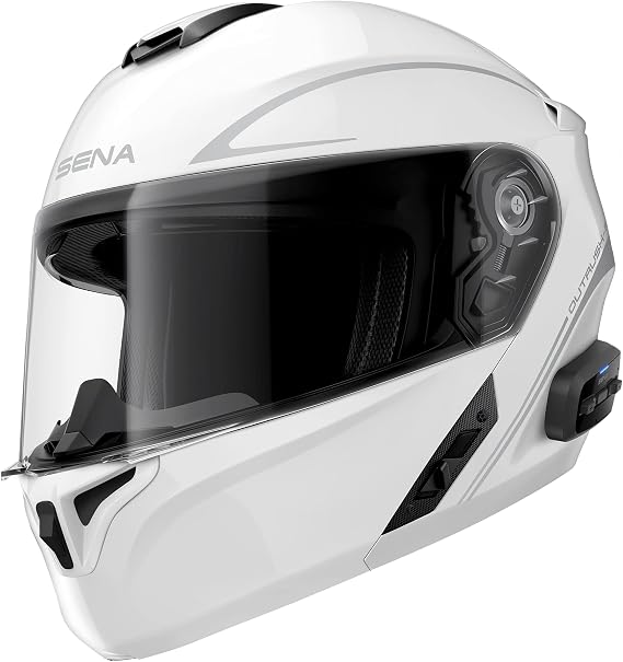 Sena Outrush R Bluetooth Modular Motorcycle Helmet with Intercom System (Gloss White, Small)