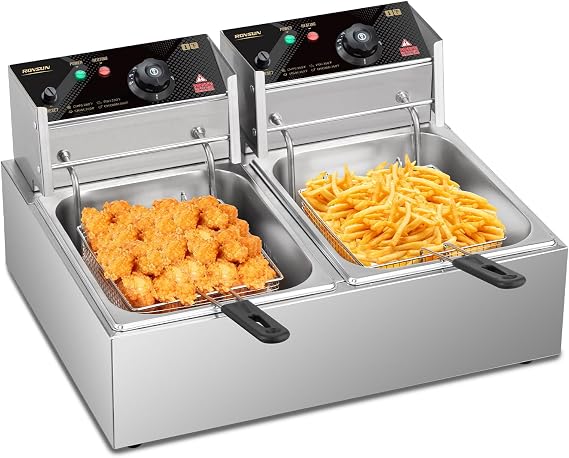 ROVSUN 3400W Commercial Deep Fryer with Basket, 22.8QT/21.9L Stainless Steel Electric Deep Fryer Machine w/Lid and Basket, Fryer with Temperature Control for Both Home and Commercial Kitchens