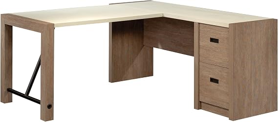 Sauder Dixon City 66" W L-Shaped Computer Desk with Drawers, Brushed OakTM/Pebble WhiteTM
