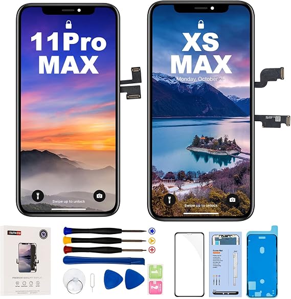 EFAITHFIX for iPhone Xs MAX LCD 6.5 Inch + iPhone 11 Pro MAX LCD Screen 6.5 Inch Screen Replacement Assembly Display 3D Touch Digitizer with Repair Tools Kit Tempered Glass Waterproof Adhesive