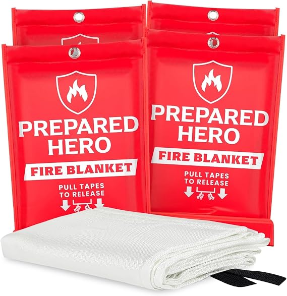 Prepared Hero Emergency Fire Blanket, Kitchen & Home, 39 x 39 in, 4 Pack | Smothers Grease, Gas And Electric Flame Emergencies With No Sprays, Cleanup Or Residue; Kitchen, Home And Camping Ready