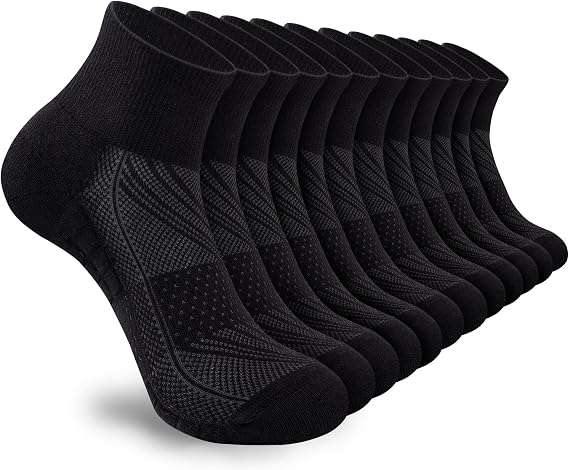 Ankle Socks Women White Black, 6/12 Pairs Running Quarter Socks