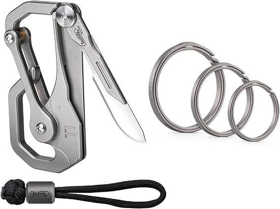 KeyUnity KU00 Quick Release Ti Carabiner & KA19 Titanium Alloy Flat Key Ring 3 Pcs Set Bundle