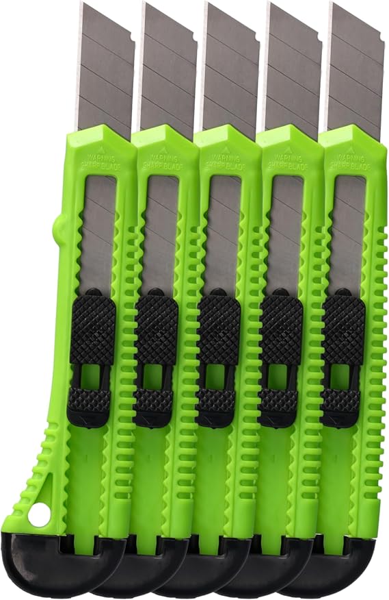 ToolSpace Set of 5 Cutter Knives 18 mm 5 x Carpet Knives Sharp Blade Robust Professional Cutter Stanley Knife Cattering Knife Wallpapering Knife Better Than Disposable Stanley Knife with Snap Off Blade