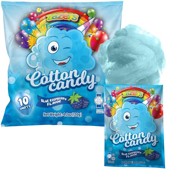 Blue Cotton Candy, Blue Raspberry, 10pk - Individually Wrapped Party Favors