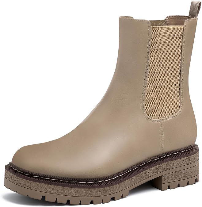 Athlefit Women's low Heel Chelsea Platform Ankle Boots