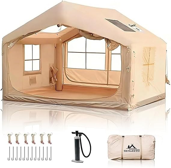 10' x 8' Inflatable Tents for Camping, 6-8 People Blow up Tent, 4 Season Inflatable Hot Tent with Stove Jack, Waterproof Portable for Camping Outdoor