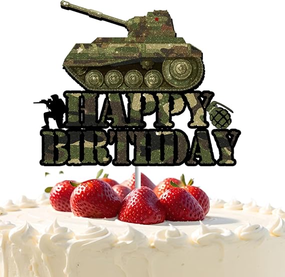 Tank Cake Topper for Boys Girls Men Birthday Army Cake Decorations Soldier Camouflage Camo Cake Decor Military Birthday Party Decorations Supplies