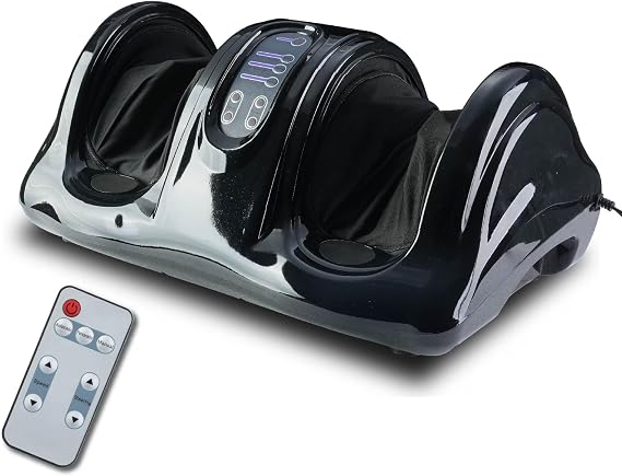 Electric Shiatsu Foot Massager with Heat, Deep Kneading and Rolling, Remote Control, Black (Black)