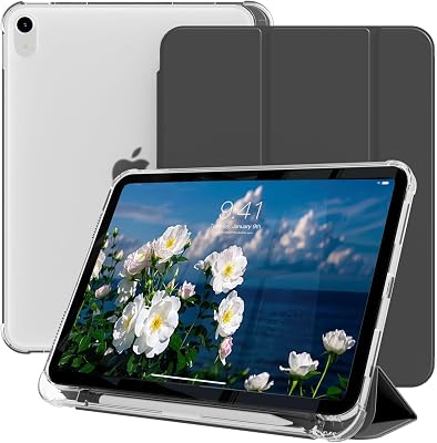Slim Case for iPad Air 11 Inch M4M3M2, 202620252024, iPad Air 5th4th Generation 10.9 Inch with Pencil Holder, Trifold Stand Cover with PC Translucent Back, Auto SleepWake, Black