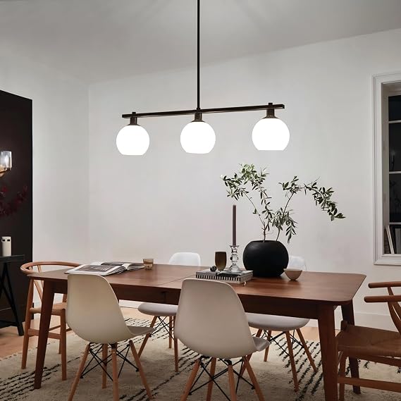 Kitchen Island Lighting 3 Lights Linear Pendant Light Fixtures With Milk Glass Shades Black Farmhouse Chandeliers for Dining Room Chandelier Over Table Mid Century Modern Hanging Light Fixture for Bar