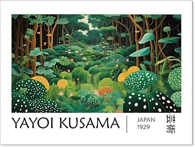 Ya.yoi Kus.ama Forest Posters Vintage Japanese Wall Art Yayoi Kusama Abstract Landscape Canvas Prints 12x16in Unframed for Japandi Stylish Room Bedroom Living Room Gallery Decor