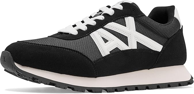 Armani Exchange Men's Drop Sneaker, Black/Off White, 6