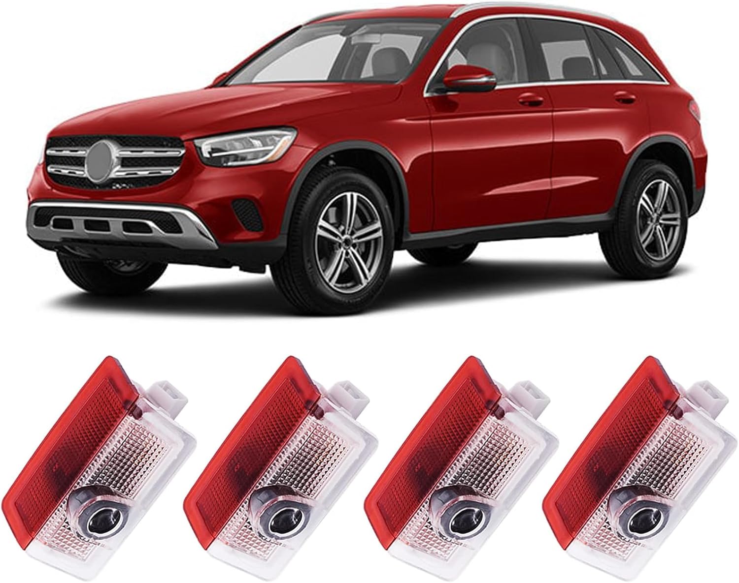 4Pcs Car Door Projector Logo Lights, Door Projector Lights for Mercedes A B C E M G AMG er W166 W176 W205 W212, HD LED Original Logo Light, Car Welcome LED Light Logo