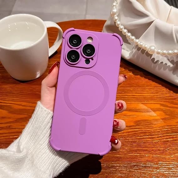 iPhone15Promax用シリコン耐衝撃ソフトケースワイヤレス充電レンズ保護ケースカバーiPhone15Promax用/パープル
