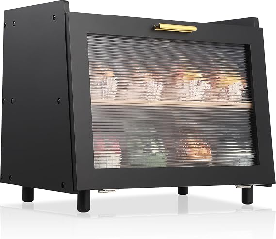 Double Layer Large Bread Box for Kitchen Counter, Large Capacity Bread Storage Container Farmhouse Bread Box with Window Bread Holder (Black)