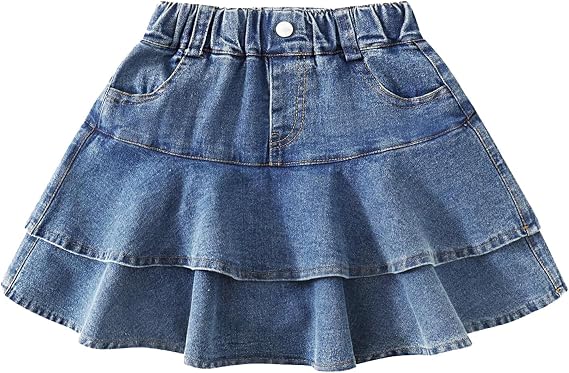 Little Girls Denim Skirts Pleated Jean Skorts with Built-in Shorts