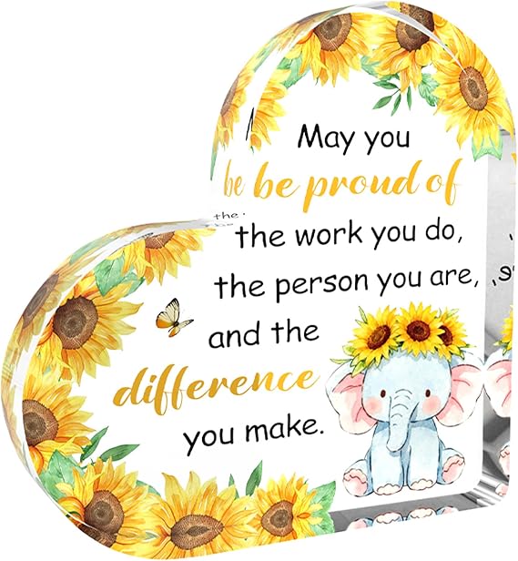 Inspirational Elephant Gifts for Women Acrylic Heart Plaque Keepsake Christmas Birthday Cheer up Gifts for Girlfriend Wife Daughter Sister Friends Coworkers Home Desk Table Shelf Decorations