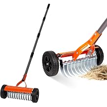 Walensee Dethatching Roller Rake with 76.8'' Adjustable Handle, Lawn Dethatcher Rake with 2mm Stainless Steel Blades,Thatch Remover, Soil Aerator & Loosening Tool for Moss, Leaves, Yard Lawn Care