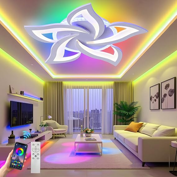 Ceiling Light Dimmable with Remote Control and App,Smart RGB Ceiling Lights with Timer,Color Temperature 3000k-6000k,Modern Kids Led Ceiling Lamp Energy Saving,Eye Protection