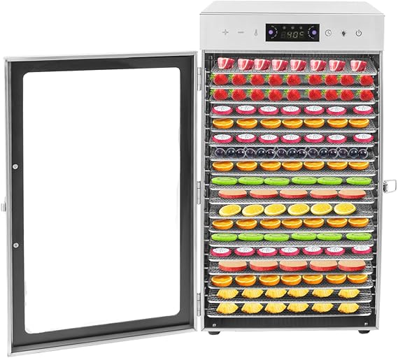 18 Trays Food Dehydrator Fruit Dryer Machine Stainless Steel 800W Commercial Dehydrator Meat Dryer Machine with Timer & 86-194F Tempe Control | US Stock