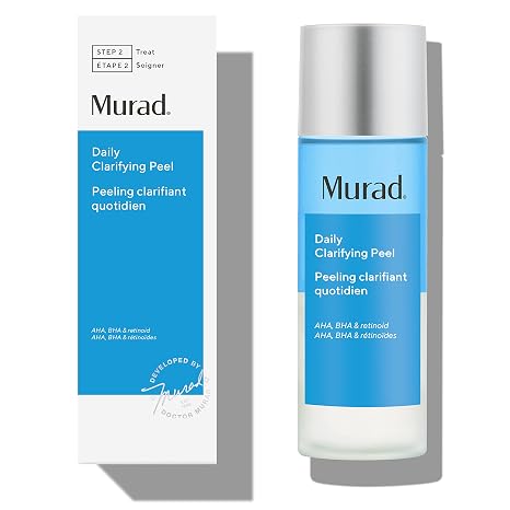 Murad Daily Clarifying Peel Retinoid, Salicylic and Glycolic Acid, AHA/BHA Exfoliating Liquid Solution for Softer, Smoother, Hydrated, Pore-Refined Skin 3.2 Fl Oz