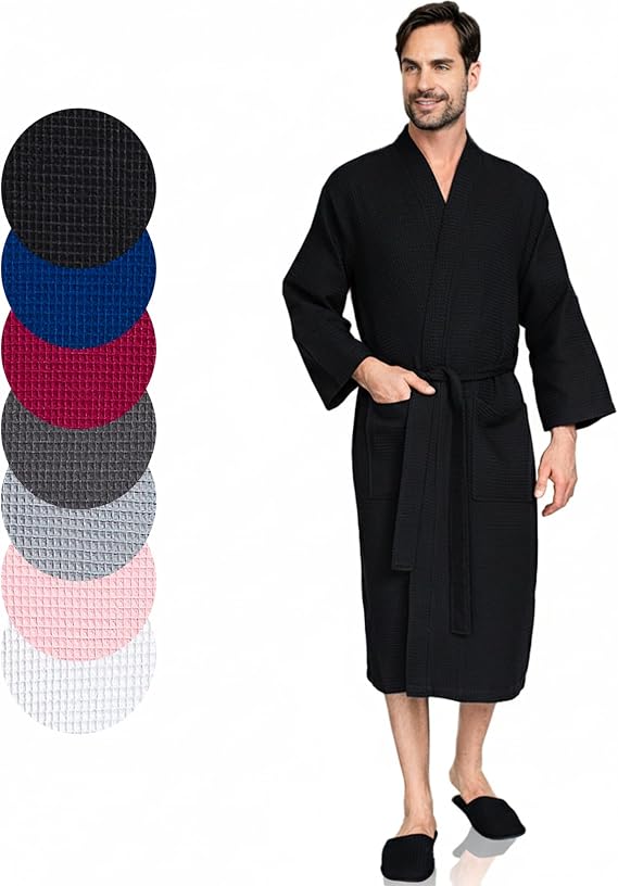 Lotus Linen Men's Waffle Robe, Custom Personalized Bathrobe for Men
