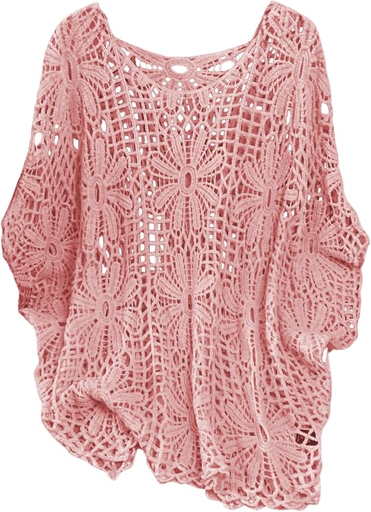 MakeMeChic Women's Plus Size Crochet Tops Boho Beach Cover Ups