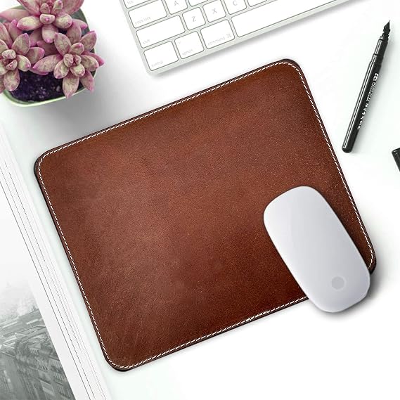 Leather Mouse Pad - Non-Slip Desk Mat for Laptop, PC, Office and Gaming | Compact 9.9 x 7.9-inch size, Smooth Control, Stitched Edges, Works with Wired, Wireless, Mechanical, Laser and Optical Mice