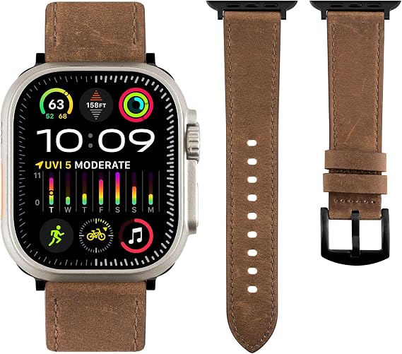 Belemay Handcrafted Crazy Horse Leather Bands Compatible with Apple Watch Band 49mm for Apple Watch Ultra 3 / Ultra 2 / Ultra - Vintage Aesthetic, Unique Patina, Soft Comfortable Strap, Classic Brown
