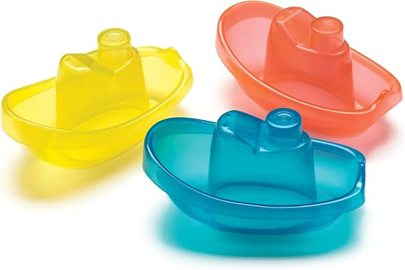Playgro Bath Boats, Set of 3, BPA-, From 6 Months, Bright Baby Boats, Blue/Red/Yellow