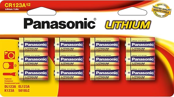 Panasonic CR123A 3V Long Lasting Lithium Batteries for Tactical Flashlights, Home Security Systems, Cameras, Lighting Equipment and Other Devices, 12-Battery Pack
