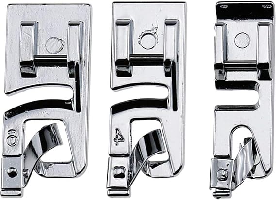 Rolled Hem Presser Foot Set 3/4/6mm for Low Shank Snap-On Sewing Machines | Set of 3 rolled hem presser feet for low shank snap-on sewing machines, creating neat 3mm to 6mm hems on lightweight fabrics.