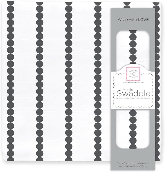 SwaddleDesigns Cotton Muslin Swaddle Blanket, Receiving Blanket for Baby Boys & Girls, Best Registry Gift, 46x46 inches, Bumpkin, Black
